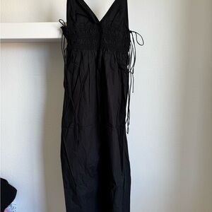 Mango Black Maxi Dress with V-Neckline and Side Tie Details